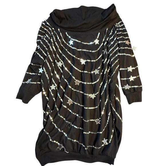 Bonnie Boerer Plus Black Star Sequin Tunic Top Macau 3X - Picture 2 of 6